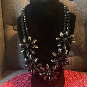 Black and gunmetal floral statement necklace